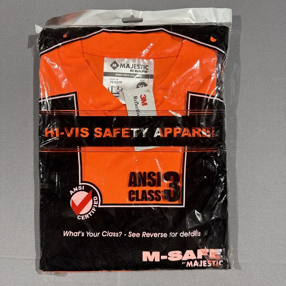 Majestic Safety Hi-Vis Safety Vest ,ANSI Class 3, Size XL Brand New ORANGE